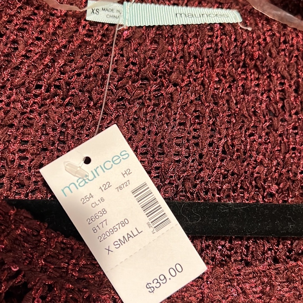 Maroon colored lace/sheer crocheted sweater
